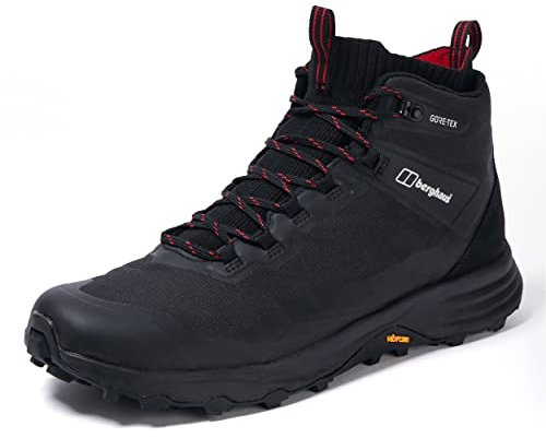 Berghaus Vc22 Multisport Mid Walking Scarponi da trekking da uomo | Durevoli | Impermeabili | Traspiranti | Gore Tex | Vibram, Nero e rosso, 44.5 EU