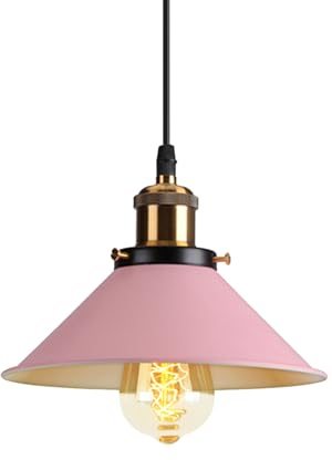 PETITES ECREVISSES Retro Pendelleuchte Vintage Hängelampe Industrial Style Metall Hängeleuchte E27 Fassung Ø22cm Deckenleuchte für Esszimmer Küche Restaurant (Rosa)