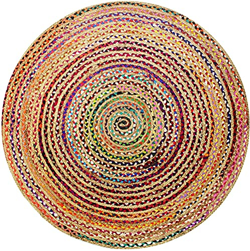 Avgari Creation Teppich, Baumwolle und Jute, mehrfarbig, rund, handgefertigt, geflochten, Heimdekoration, 180 x 180 cm