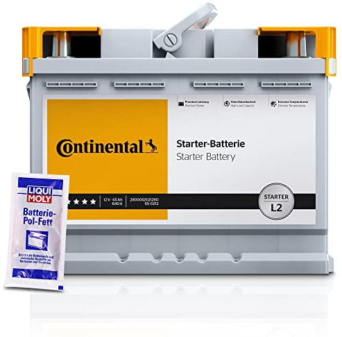 CONTINENTAL 2800012018280 Starterbatterie Autobatterie LB1 12V 50Ah 500A + 1x 10g LIQUI MOLY Batterie-Pol-Fett