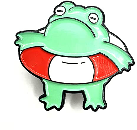 Broche amusante en forme de grenouille verte avec anneau en caoutchouc et émail