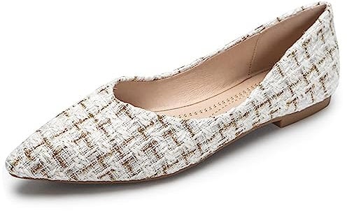 MACHSWON Womens Flat Slip on Pumps Ladies Ballet Pointed Toe Ballerina Dolly Bridal Shoes(White, Size 5)