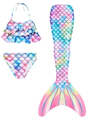SPEEDEVE Mädchen Meerjungfrauenschwanz 3pcs Meerjungfrauen Bikini Set,ohne Monoflosse,Fen-m2,130