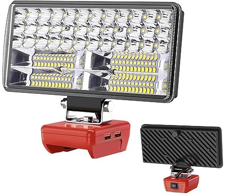 Max 6000 LM 38 W 2 modalità senza fili LED luce compatibile con batteria Milwaukee M18 18 V, 2 x 2.1A USB LED luce di inondazione fascio largo con protezione a bassa tensione aggiornata