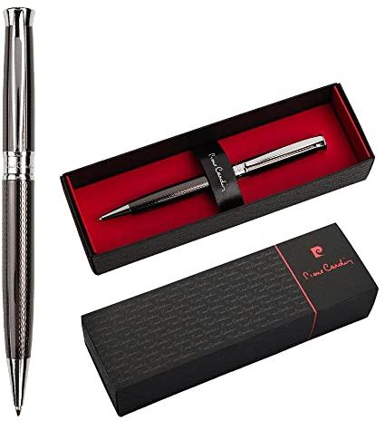 Pierre Cardin® ROI Kugelschreiber mit Gravur | Premium Stift Etui | blaue Mine | edel | personalisiertes Geschenk | Namen | graviert | Jahrestag | Geburtstag (Gunmetal)