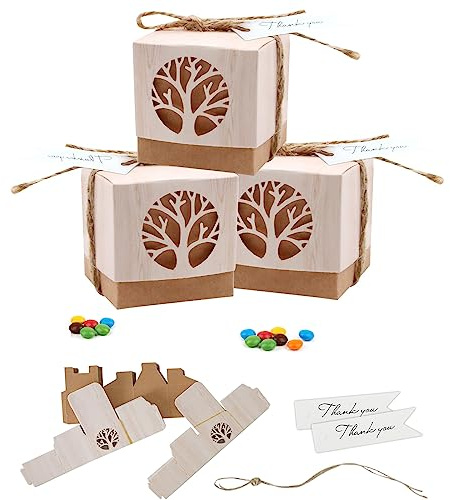 50pcs L'Albero Della Vita Scatole Confetti Battesimo, Portachiavi Albero Della Vita Bomboniere, Prima Comunione, Scatola Portaconfetti Per Feste Di Compleanno Per Bambini, Matrimonio (Rotonda)