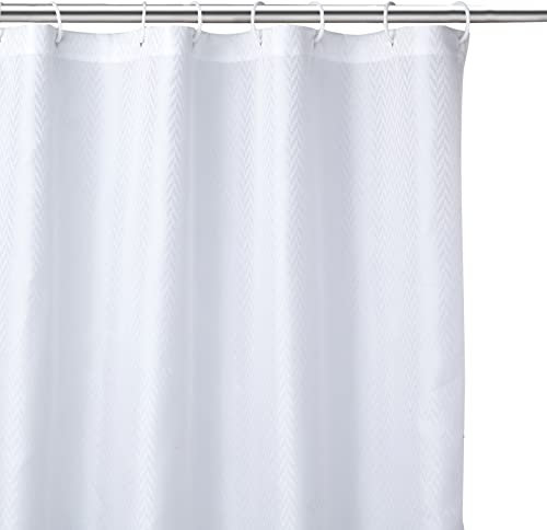 Encasa XO Duschvorhang |Wasserdicht, Schimmel-Und Schimmelresistent| ZZ Weiß Polyester Waschbare Badezimmervorhänge Aus Mit 10 Haken| Einfache Installation| Schnell Trocknende| 180x180 cm