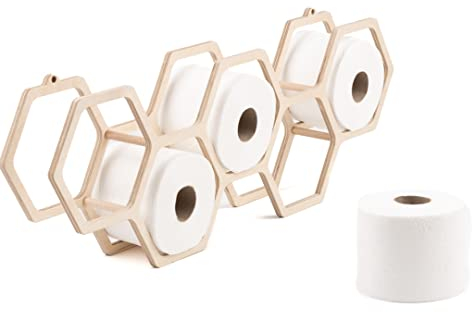 INEXTERIOR Toilettenpapieraufbewahrung - Holz - handgefertigt in Deutschland - Halter für Klopapierollen auf Vorrat - Ständer für Wand - Ablage Bad Accessoire Ersatzrollenhalter