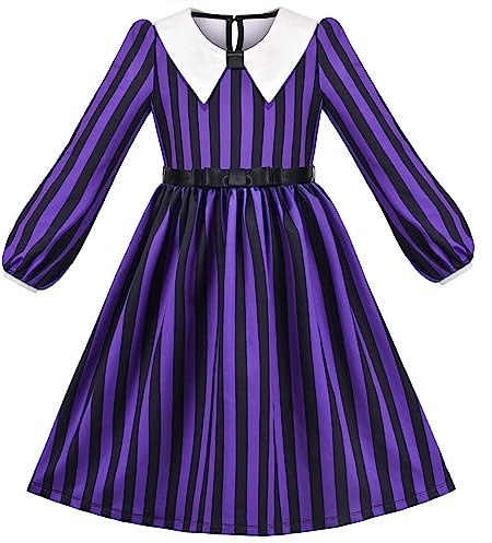 Sunny Fashion Vestito Bambina Viola Colletto Bianco con Cintura Retro Annata Quotidiano Casuale 5 Anni