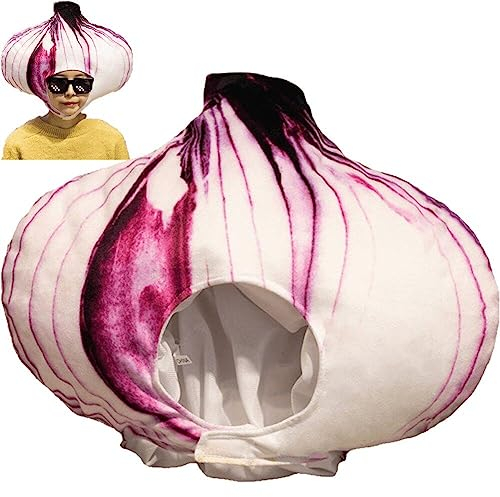 Dinntty Niedliche Zwiebel-Kopfbedeckung, Lustiger Rollenspiel-Outfit-Hut, Plüsch-Gemüse-förmiger Anzieh-Hut für Partygeschenke