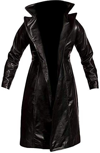 LP-FACON The Crow Brandon Lee Eric Draven Gothic Vampire Dracula Coat - Trench in pelle da uomo - Giacca spolverino per ragazzi, Pelle sintetica nera, 4XL, Ecopelle nera, 4XL