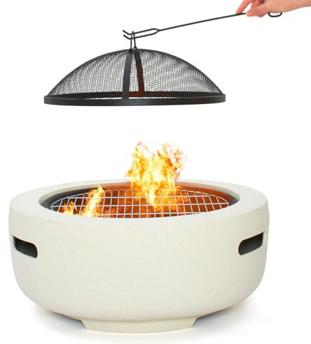 WILDLIFE FRIEND Feuerschale - Lagerfeuer Feuertisch - 55x30 cm - Edelstahl, Tragbar, Sicher, Schützender Feuerschirm, Einzigartiges Design - Feuerschalen Feuerkãrbe - Weiß