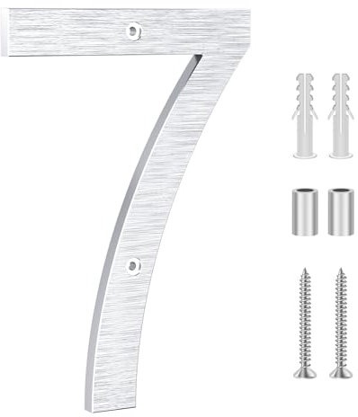 Lookopen Numero civico argento in alluminio massiccio, altezza 20 cm, spessore 0,8 cm, spazzolato su entrambi i lati, numero 7