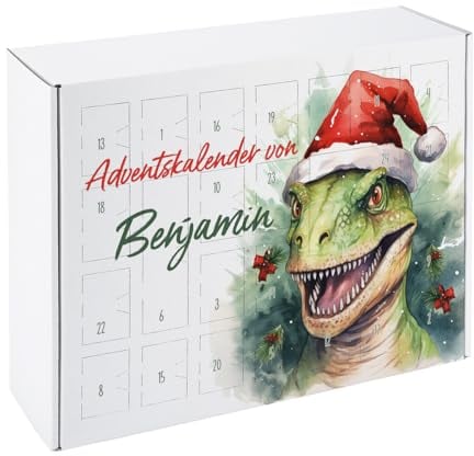 Striefchen® Witziger DIY Adventskalender mit Dino Motiv - Velociraptor - mit Wunschtext & -name