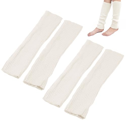 EUPSIIU 2 Pairs Women Knitted Leg Warmers Knit Leg Warmers, White Leg Warmers, Warm Long Boot Socks, Soft Winter Knit Crochet Anklewarmers, Ankle Warmers for Women Girls (White)