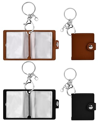 2 Stück Schlüsselanhänger Fotoalbum, Mini-Fotoalbum aus Leder für 2 Zoll Fotos Schlüsselanhänger Personalisiert Foto, Tragbar DIY Kleines Fotoalbum für Paare Freunde Familie (Braun+Schwarz)