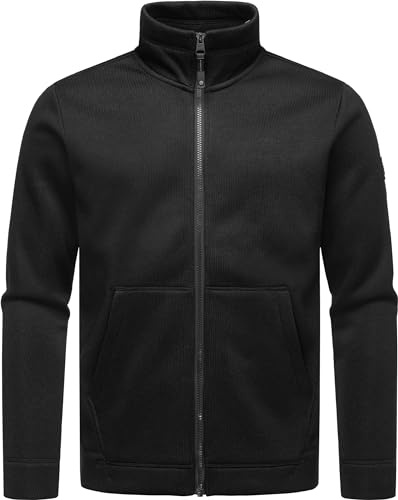 Ragwear Herren Übergangsjacke Strickjacke Zipper in Sweat-Optik leichte Jacke aus Feinstrick mit Reißverschluss Fabbian Collar Black Gr. 4XL