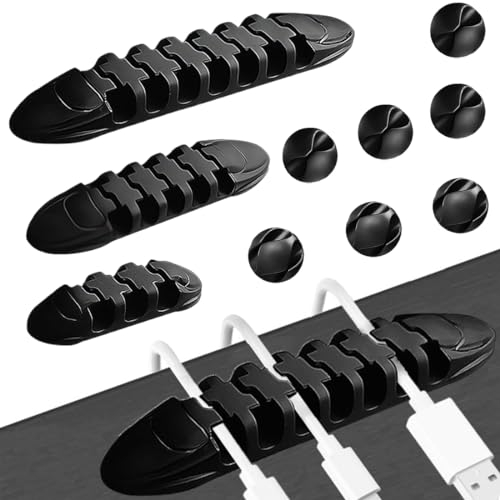 KSJEHW 10 piezas Clips de cable para cable X, multi de escritorio a cable de alimentación, USB, auriculares, TV PC portátil en casa, oficina, negro(Negro)
