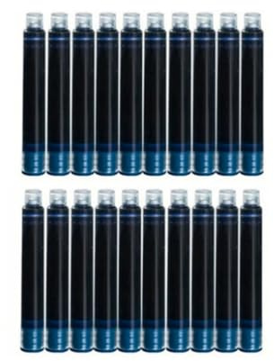 Fountain Pen Ink Cartridges Colour Blue, Pack of 20 Ink Refill Cartridges, 3.4mm Bore Diameter