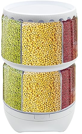 Zalydala Dispensador de alimentos giratorio, dispensador de arroz, 12 rejillas, dispensador de cereales, recipiente de arroz, almacenamiento con tapa, dispensador de alimentos secos, caja de