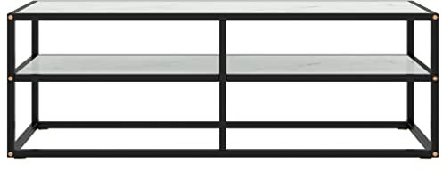 KTHLBRH TV-Schrank Schwarz mit Hartglas Marmor-Optik 120x40x40 cm Fernsehkommode TV-Ständer Fernsehschrank für Schlafzimmer, Büro, Wohnzimmer