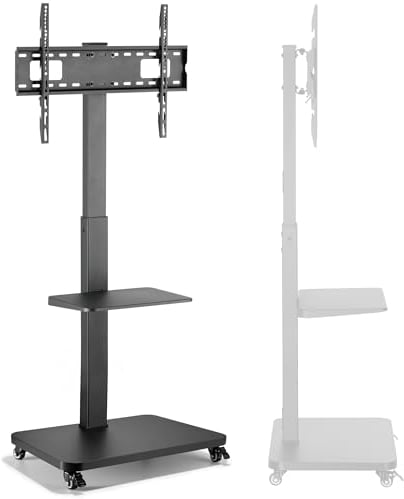 Xantron® TV Ständer Rollbar Höhenverstellbar für TVs bis 75 Zoll [mit Ablagefläche] Fernsehständer mit Rollen/Fernseher Bodenständer/Fernseher Halterung stehend/TV Rollwagen