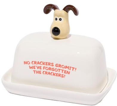Half Moon Bay Beurrier en céramique Wallace and Gromit | Beurrier avec couvercle en céramique | Wallace and Gromit Gifts & Wallace and Gromit Merchandise | Beurrier en céramique avec couvercle avec