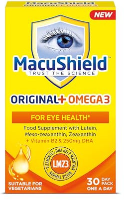 MacuShield Original+ Omega 3-30 day pack, Eye Supplement with Lutein, Meso-Zeaxanthin and Zeaxanthin, and Vitamin B2 which helps Support Normal Vision