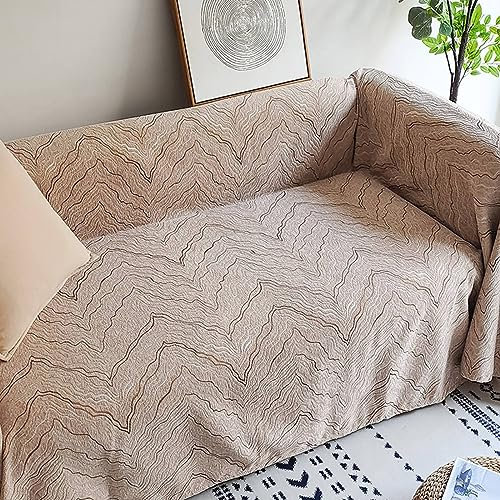 Bishilin Couchbezug 4 Sitzer Nordisch, Sofabezug Ecksofa Universal Kaffee mit Wellen Motiv 180x350CM Überwurf Sofa Chenille