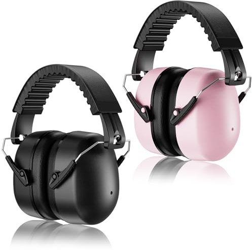 ProCase 2 Packs Ear Defenders Adults, SNR 32dB Noise Cancelling Headphones for Kids Autism, Ear Protectors Sound Proof Hearing Protection for Mowing Shooting Woodwork Construction -Black&Pink