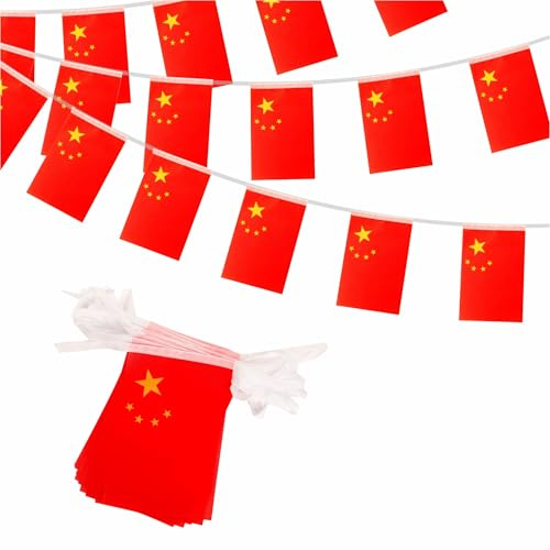 Banderole de drapeaux chinois de 10 m - 14 x 21 cm - 14 x 21 cm - Drapeaux chinois de football 2024 - Décorations de fête pour événements sportifs - Intérieur ou extérieur