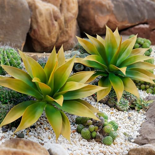 Ttranewsoo Künstliche Agavenpflanzen, groß, UV-beständig, künstliche Agaven-Pflanzgefäße für Innen- und Außenbereich, Dekoration, tropische Pflanzen, Sukkulenten, Grünpflanzen, Innendekoration (2