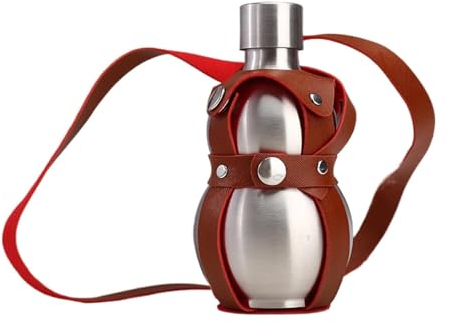 KUKUUU Borraccia a forma di zucca, in acciaio inox, con cinturino marrone, per succhi, latte, vino, bevande (510,3 g)