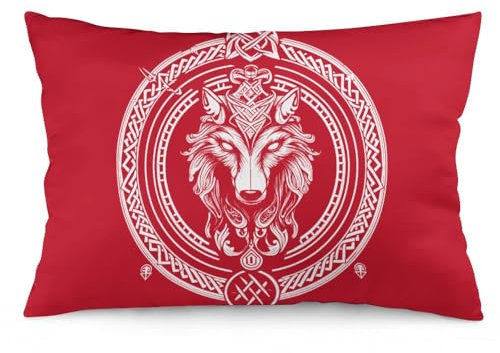 Zhimahou 50 x 35 cm Kissenbezüge, Wikinger, nordische Runen, Wolf, zentriert, Stuhlkissen, Sofakissen, Sitzkissenbezüge, Bett-Kissenbezüge