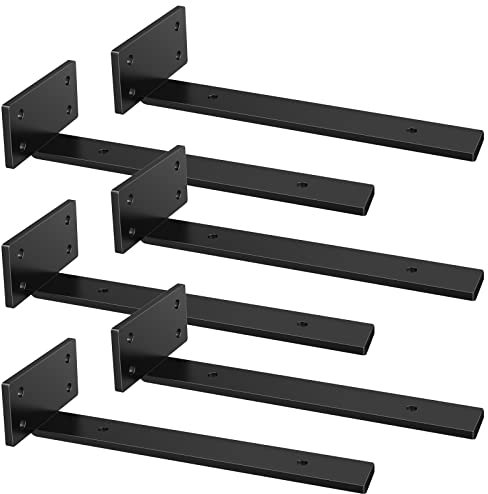 JYiuog Lot de 6 supports d'étagère flottants invisibles en L - Supports d'étagère en métal industriels - Supports pour étagères (noir, 35 cm)