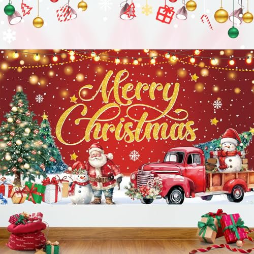 Rot-grünes Weihnachtsbanner, Partydekorationszubehör, Geschenke mit Lichtstreifen, Frohe Weihnachten-Hintergrund, Banner, Weihnachtsmann-Weihnachtskranz-Hintergrund,fr?hliche baumt¨¹r
