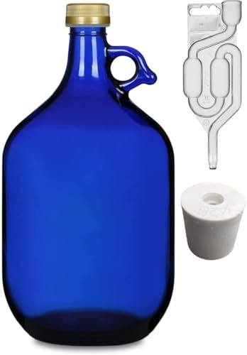 lilawelt24 5L Premium blaue Flasche +STOPFEN +GÄRRÖHRCHEN|GÄRBALLON Weinballon Glasballon Weinflasche| Weinset Gärbehälter/brauen/Wein Machen/Glasflasche (1 SET)