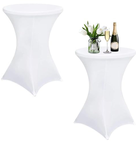 thirei Stretch Stehtisch, 2 Stück Stehtisch Hussen, Ø 60-65 cm Elastische Tischdecken, Dehnbarer Tischüberzug, für Gängige Bistrotische und Stehtische, Weiß