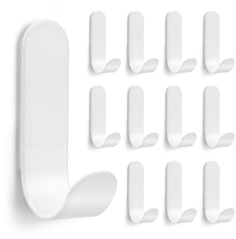 DENUOTOP 12 Stück Klebehaken, Haken Selbstklebend, Edelstahl Wandhaken Ohne Bohren, Handtuchhaken Badezimmer, Küche Haken zum Kleben (Weiße, 12 Stück)