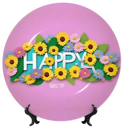 POEZJZW Piatto decorativo Sky Happy Bone China, liscio e non dannoso per le mani, opera d'arte classica adatta per casa e ufficio, 17,8 cm