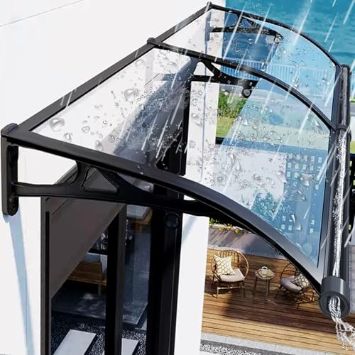 PHUSTJKL Pensilina Tettoia per Porta, 60x200cm Tettoia per Finestra, Pensilina da Esterno in Policarbonato, Pensilina Per Copertura, Protezione UV Dalla Pioggia e Dalla Neve, Trasparente