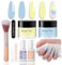 Aokitec Dip Powder Nail Kit - Blue & Yellow Dipping Powder Starter Kit with Dip Liquid Nail Dust Brush for DIY Party Travel Holiday Summer Seaside Nails, Gift for Women & Girls