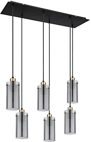 Pendant Light Dining Table Lamp Living Room Lamp Glass Smoke Metal Black Sockets 6x E27 L x W x H 75 x 24 x 120 cm