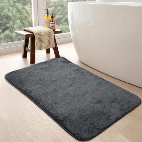 Bonny Home rutschfeste Badematte Anthrazit, 70x120 Plüsch Badteppich | Weiche Bad- und Duschvorleger | Für Bad, Dusche und Toilette Maschinenwaschbar, Schnell Trocknend Badvorleger