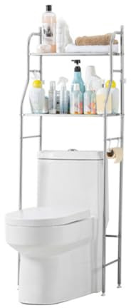 Toilettenregal, Edelstahl Badezimmerregal, Wc Regal über die Toilette, Stehend Badregal Ohne Bohren, Badezimmer Regal, Waschmaschinenregal Toilettenschrank für Bad, Toilette, Waschküche, 48x25x138cm