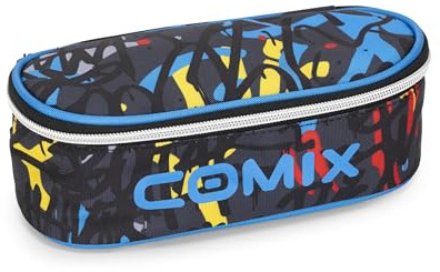 COMIX WBS - Astuccio Scuola Ovale per Bambini e Ragazzi, Ideale per Riporre la Cancelleria, con Divisorio Interno con Passanti Elastici e Pratica Chiusura a Zip, 22 x 5,5H x 9,9 cm, Graffiti