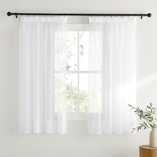KGORGE Fenster Vorhänge Kurz 160 cm Hoch Stores Gardinen mit Kräuselband Weiß Transparente Gardine Durchsichtig für Schlafzimmer Modern Vorhang, 2er Set H 160 x B 140 cm