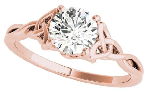 JTC LTD Bague de fiançailles pour femme - Diamant de laboratoire solitaire - Anneau torsadé rond D/VS 9 carats - Or rose 9 carats - 0,50 carats - Taille 58