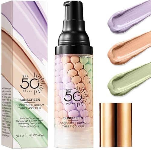 Drei Farben Concealer Primer Makeup, Facial Color Corrector Foundation, Gesicht Isolationscreme LSF 50, Hellt den Hautton auf, Ölkontrolle, Feuchtigkeitsspendend, Langanhaltend Make-up