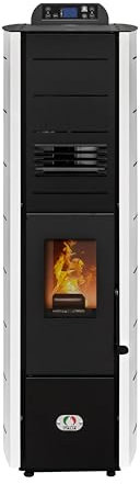 STUFE A PELLET ITALIA Colonna New 8 Kw WiFi Slim - Stufa ad Aria Ventilata Efficienza 93% Scalda 70m² Design Compatto Controllo Remoto WiFi Programmabile 5 Velocità e Potenze Garanzia 24 Mesi Bianco